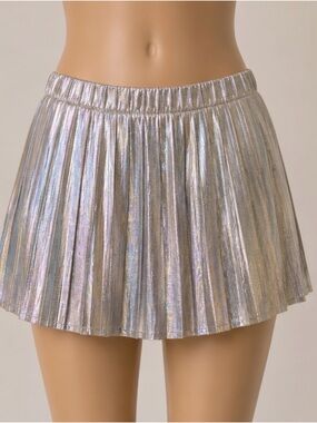 Metallic Silver Pleated Mini Skirt